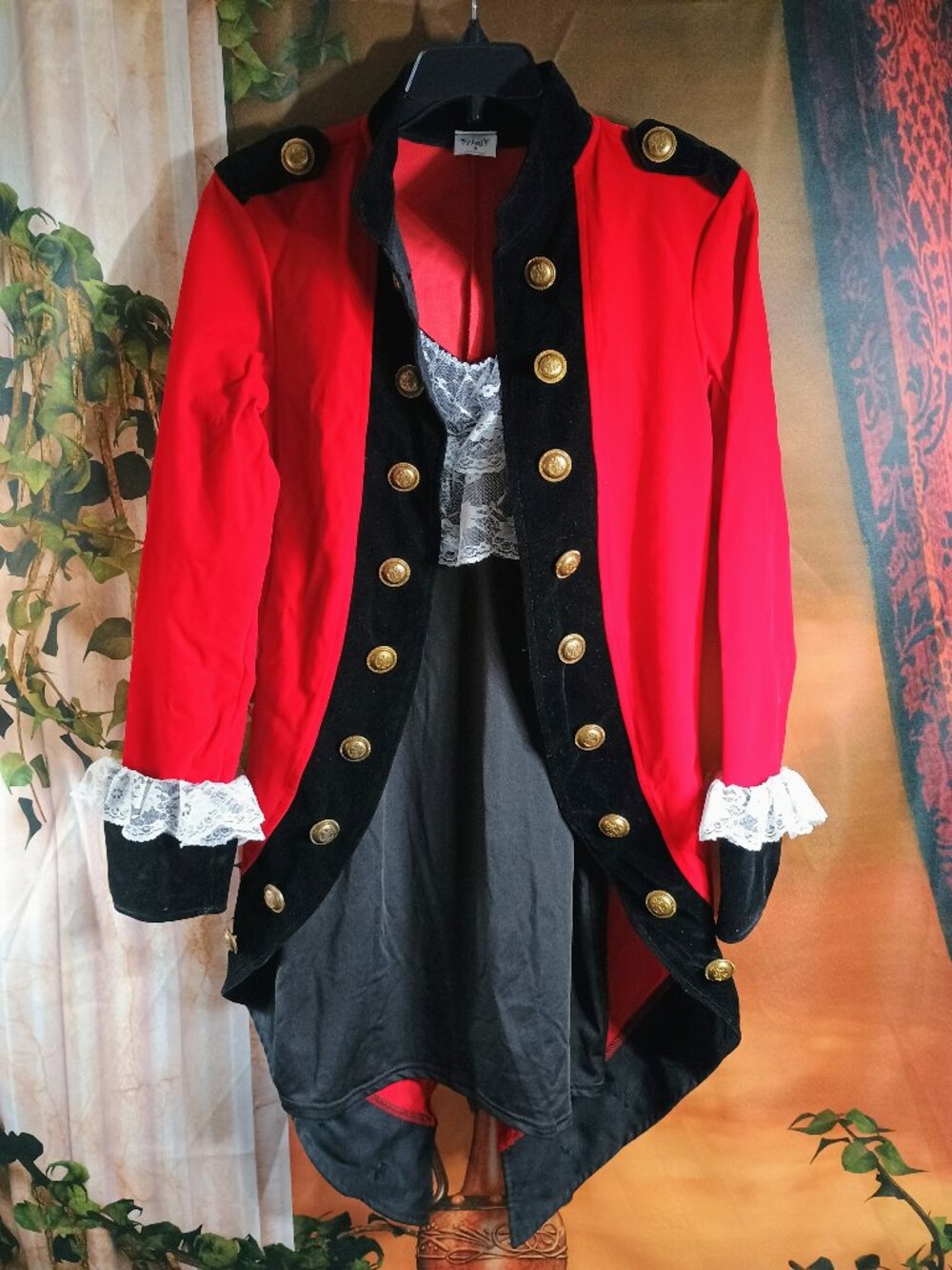 EUC Girls Spirit Halloween Sz S Red Black Vampire Ringmaster Tailcoat Dress Set